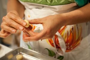 Shaping the mini cookies.