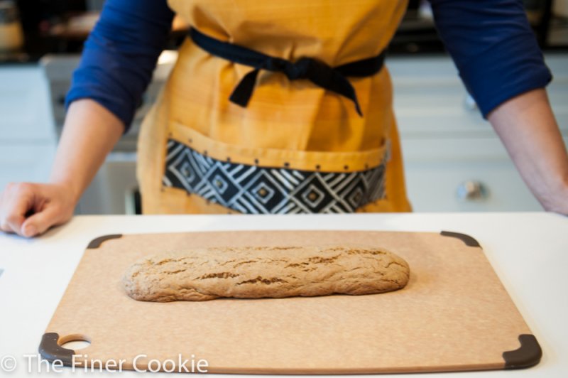 The baked biscotti loaf.