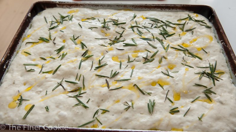 Unbaked rosemary focaccia.