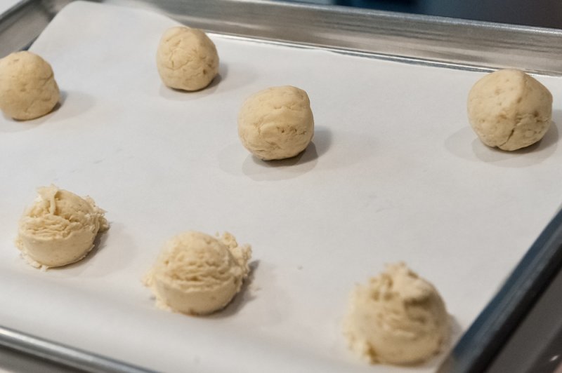 Shaping the cookies.