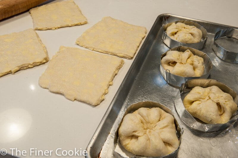 Rolling and shaping the dough.