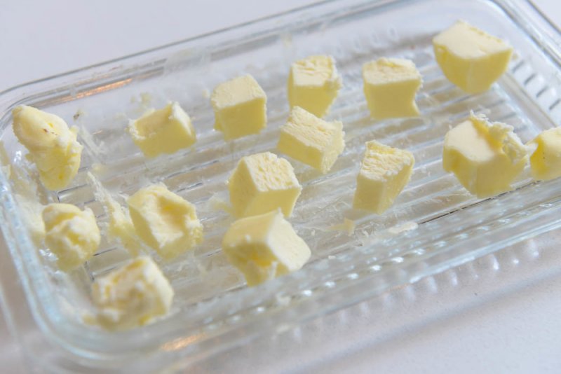 The cubes of butter are ready.