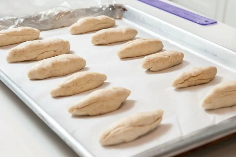 Pretzel bread in football shapes.