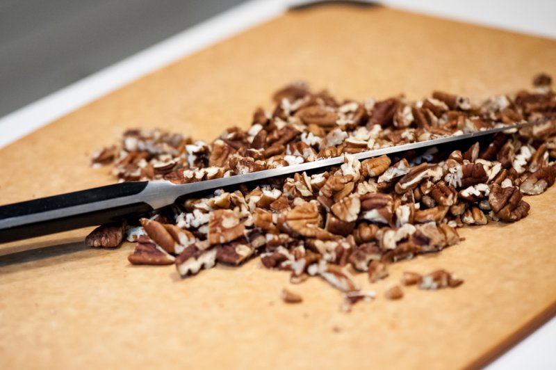 Chopping pecans. Obvious.