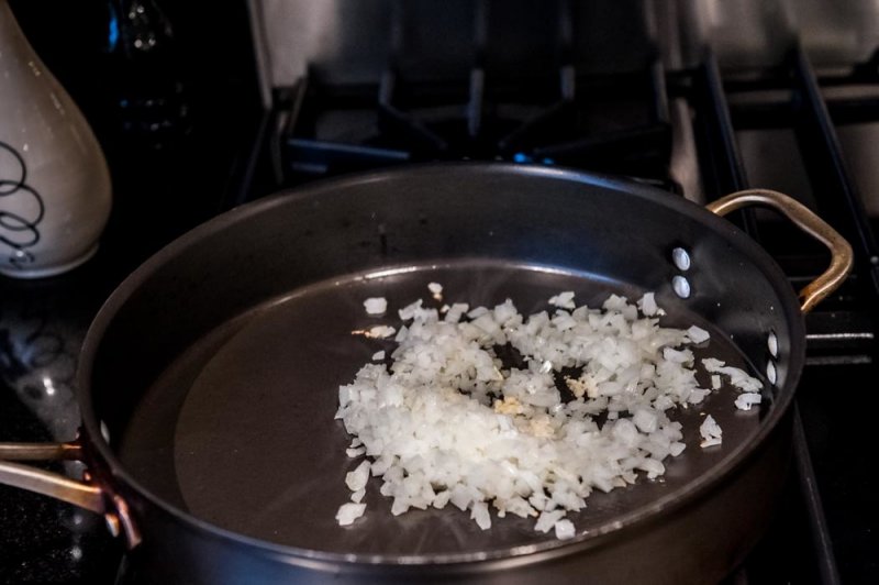 Sautéing the onions.