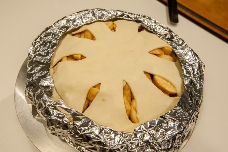 Apple pie ready for the oven.