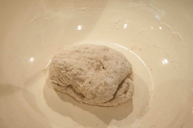The dough before 10 minutes of kneading.