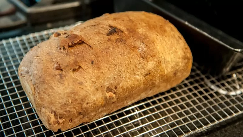 Baked walnut wheat loaf.