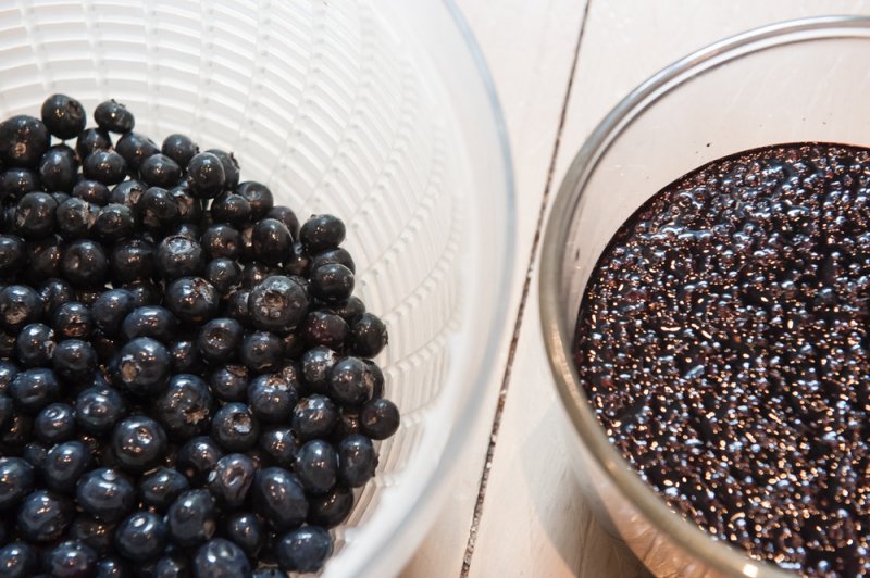 The blueberries on the left and the elderberries still soaking, obviously.