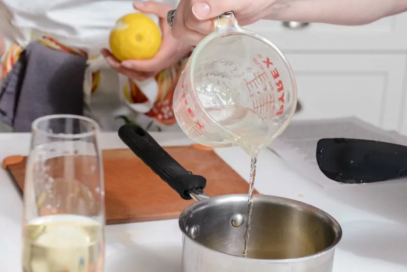 Making the Orange Blossom Syrup.