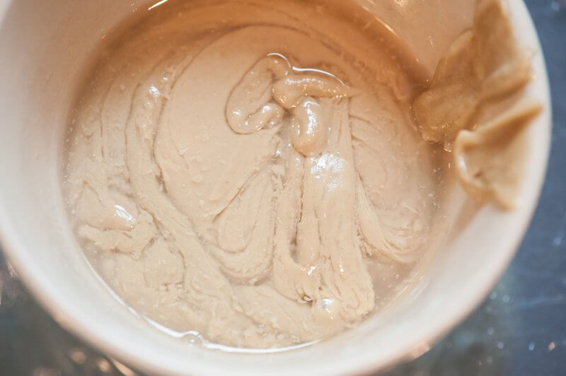 Water and tahini before it’s blended.