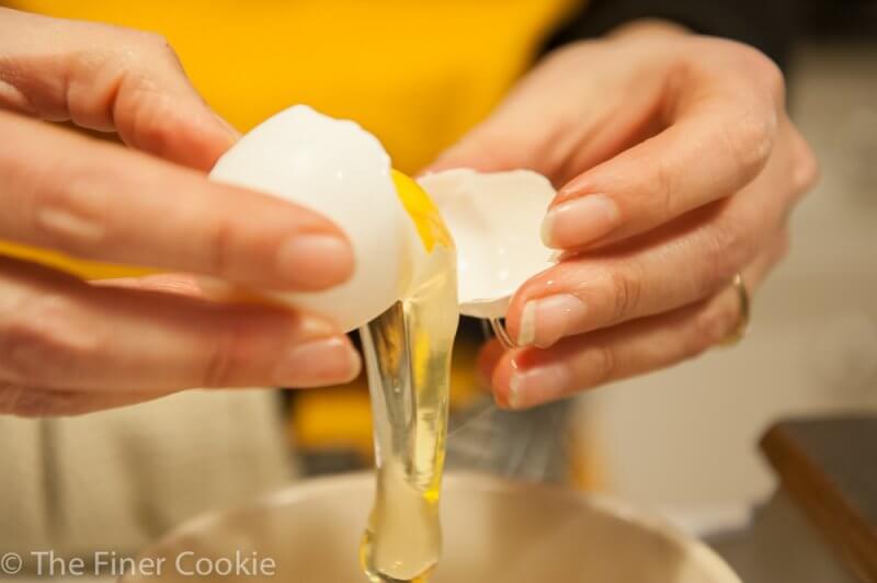 Separating the egg yolk. 