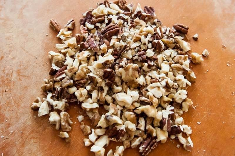 A mix of chopped walnuts and pecans.