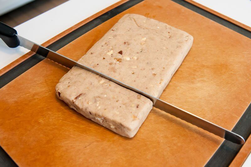 Making the first cut on the cold dough.