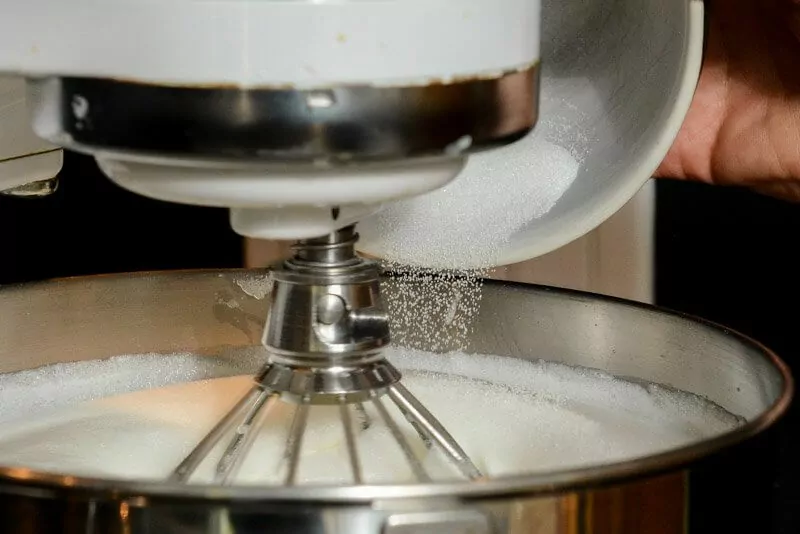 The sugar going into the meringue
