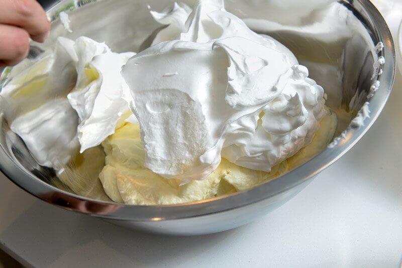 Adding the Italian Meringue to the Lemon Mousse