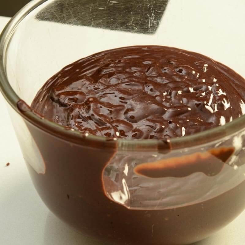 The chocolate ganache is cooling.