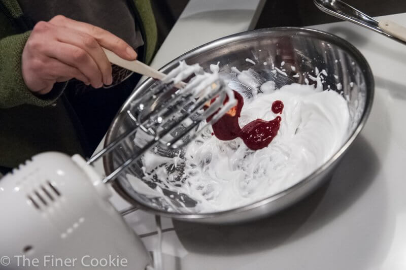 Adding the raspberry puree.