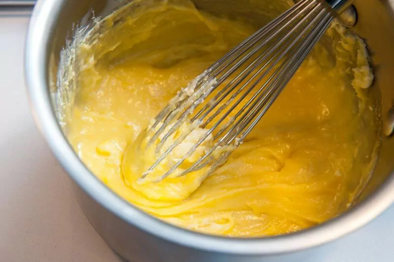 The butter, egg yolks and sugar whipped into a pommade (of sorts).