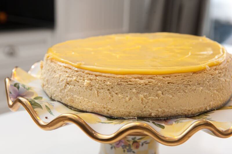 Unmolded Almond Lemon Cheesecake.