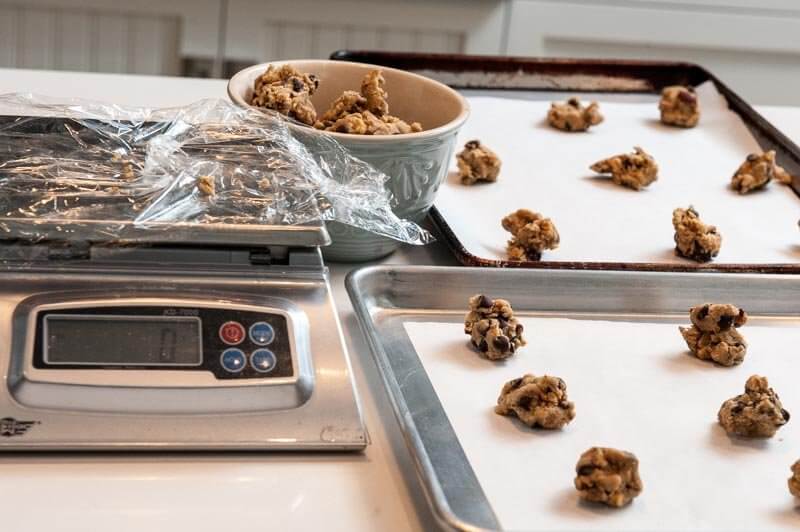 Preparing to bake the chocolate chip cookies.