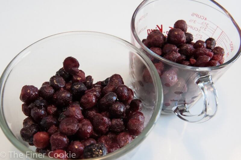 On the left are the cherries for the pie. On the right are the cherries for the reduction.