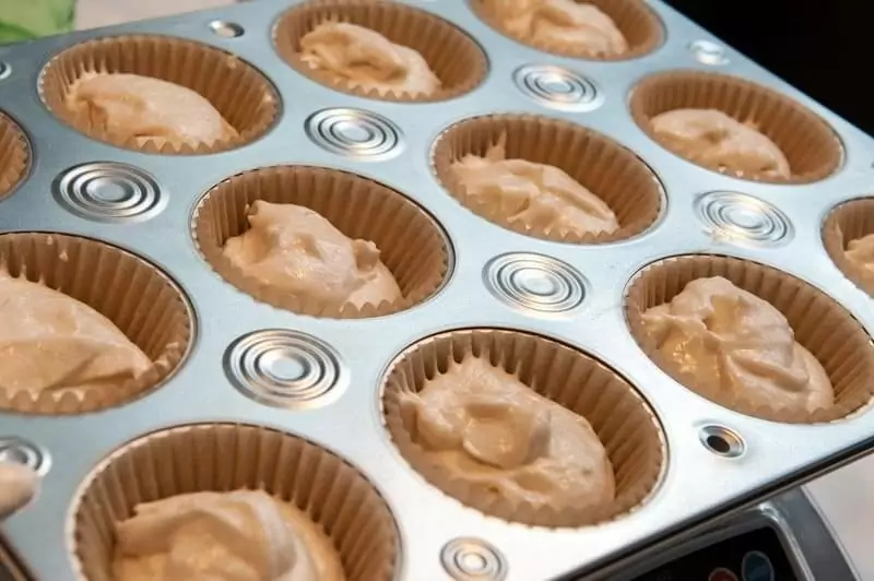 Coconut cupcake batter in my new cupcake tray.