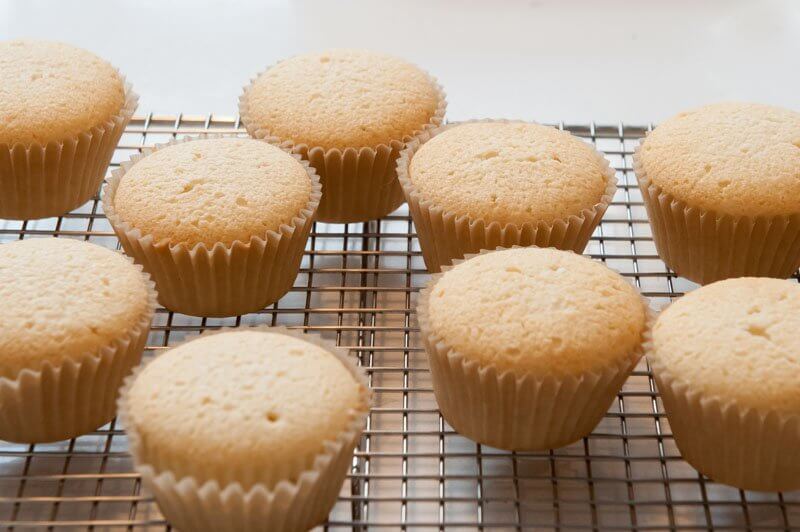 Baked coconut cupcakes.
