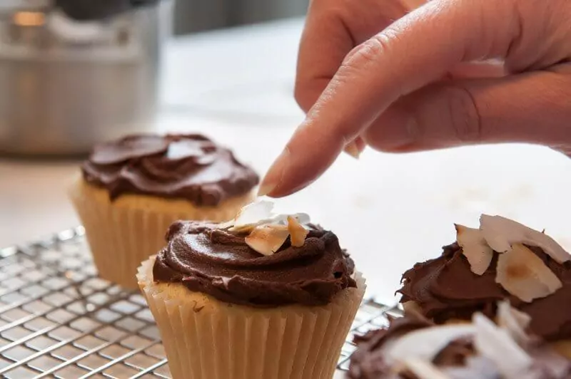 Assembling the cupcakes.