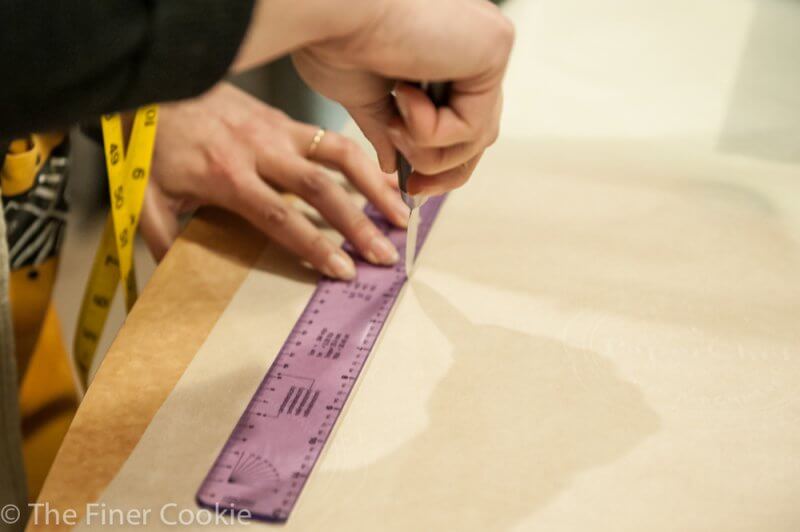 Me cutting the parchment strips.