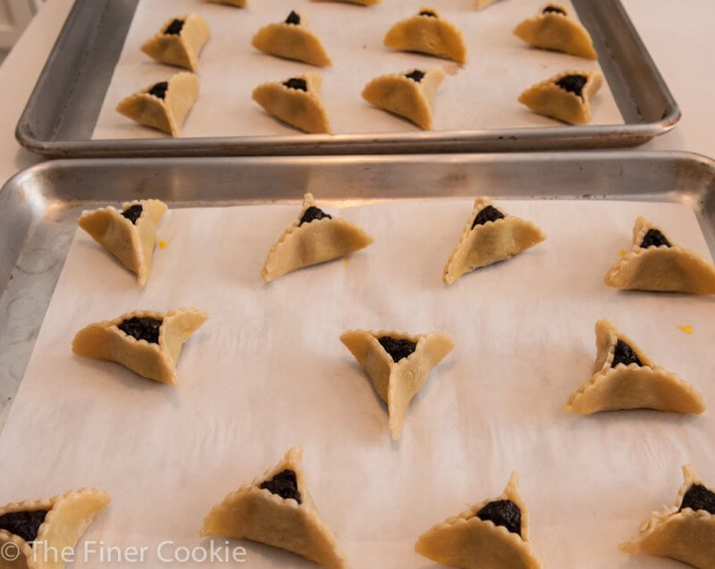 Hamantaschen ready for the oven.