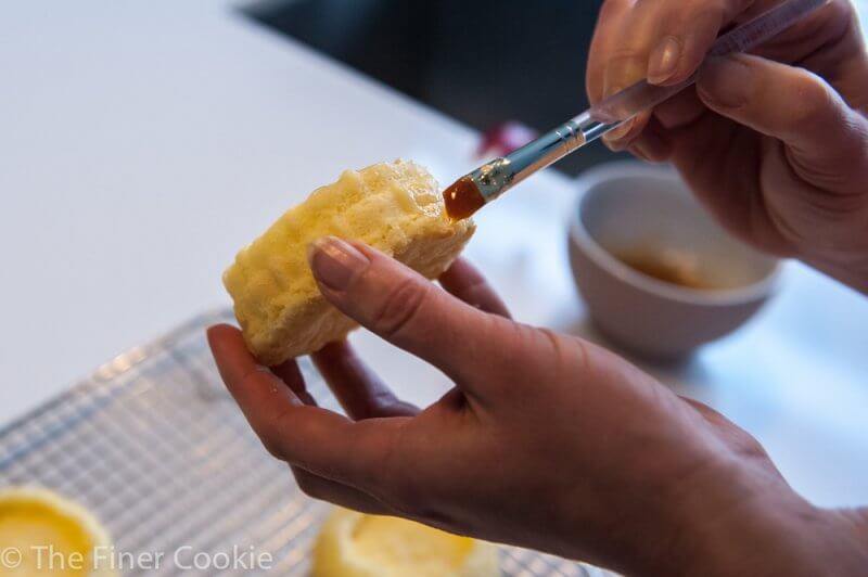 Applying the apple glaze.