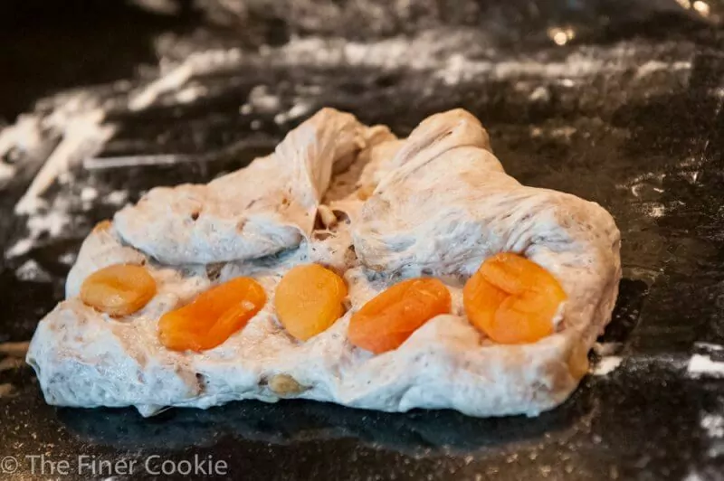 Readying the apricots for the final roll.