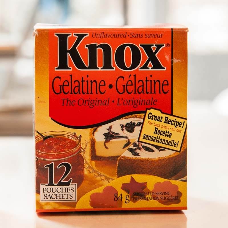 Knox brand powdered gelatin is easy to find on the grocery shelf.