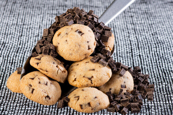 chocolate chip cookies scooped up