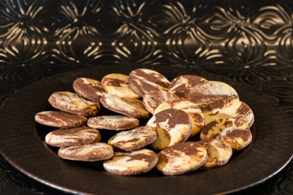 Dozens of marbled chocolate cookies.